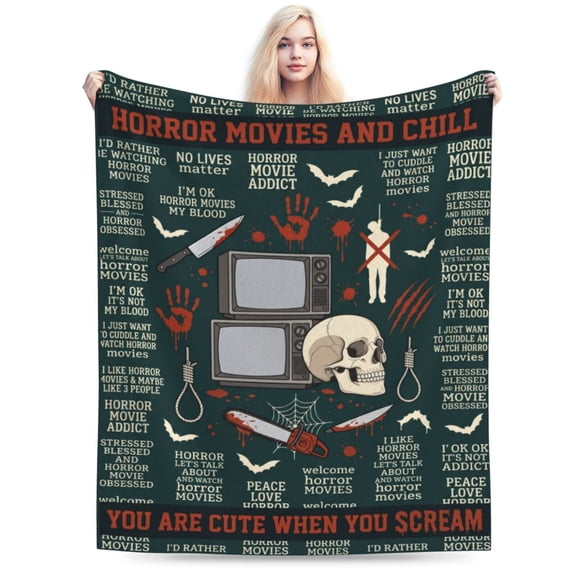 Horror Movie Blanket, Scary Movie Flannel Throw Blanket, Soft Cozy Blanket for Sofa, Couch, Bed, Halloween Christmas Birthday Gift for Horror Fans 50x40