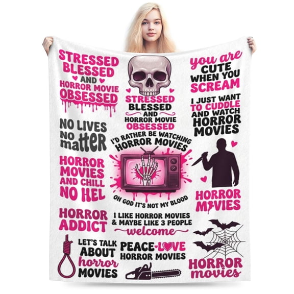 Horror Movie Blanket, Scary Movie Flannel Throw Blanket, Soft Cozy Blanket for Sofa, Couch, Bed, Halloween Christmas Birthday Gift for Horror Fans 50x40