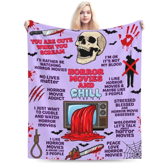 Horror Movie Blanket, Scary Movie Flannel Throw Blanket, Soft Cozy Blanket for Sofa, Couch, Bed, Halloween Christmas Birthday Gift for Horror Fans 50x40