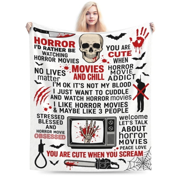 Horror Movie Blanket, Scary Movie Flannel Throw Blanket, Soft Cozy Blanket for Sofa, Couch, Bed, Halloween Christmas Birthday Gift for Horror Fans 50x40