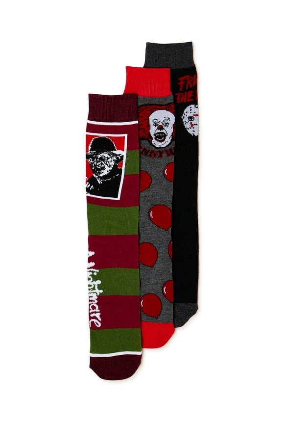 Horror Movie Character Men's Crew Socks, 3-Pack