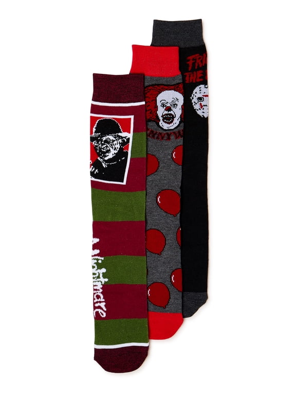 Horror Movie Character Men's Crew Socks, 3-Pack