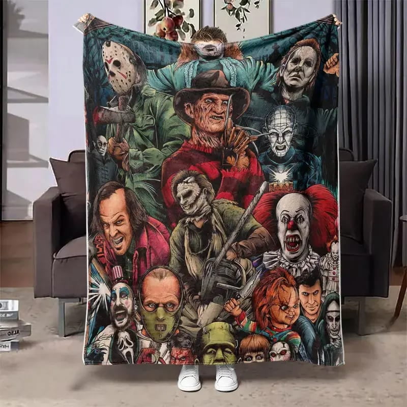 Horror Movie Character Pattern Sherpa Blanket, Cool Scary Print, Cozy ...