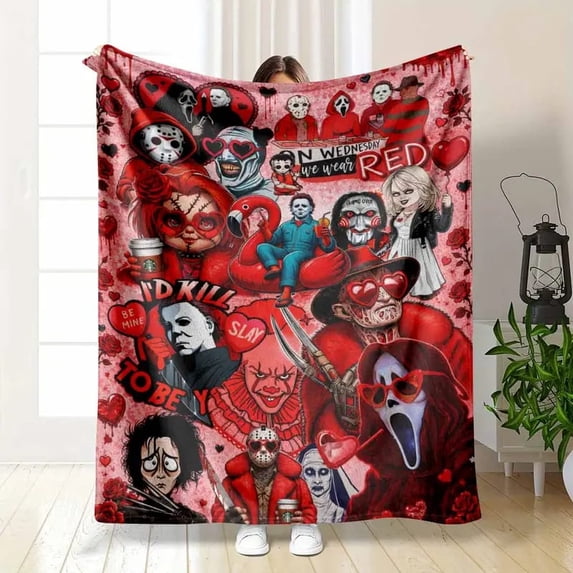 Pattern Beauty Merch Horror Movie Characters Pattern Sherpa Blanket, Red Gothic Valentine ...