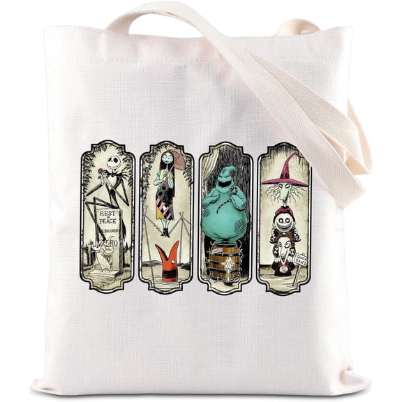 Horror Movie Fans Gifts Jack and Sally Tote Bag Handle Bag Spooky Season Gift Zero Inspired Shopping Grocery Bag (Nightmare 4 tote)