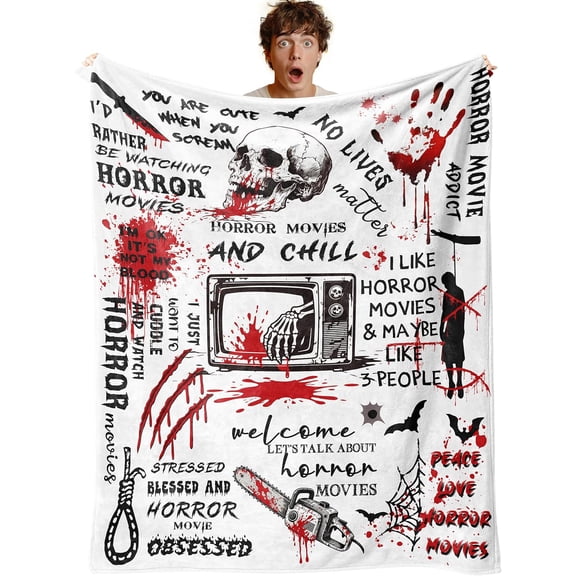 Horror Movie Gifts Blanket 60" X 50", Halloween Christmas Birthday Gifts for Horror Movie Lovers, Scream Blanket/Merch/Birthday Party Decorations, Scary Movie Blanket