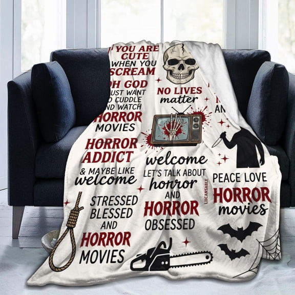 Horror Movie Gifts Blanket, Halloween Christmas Birthday Gifts for Horror Movie Lovers, Scary Movie Flannel Throw Blanket, Horror Fan Party Decorations 50x40
