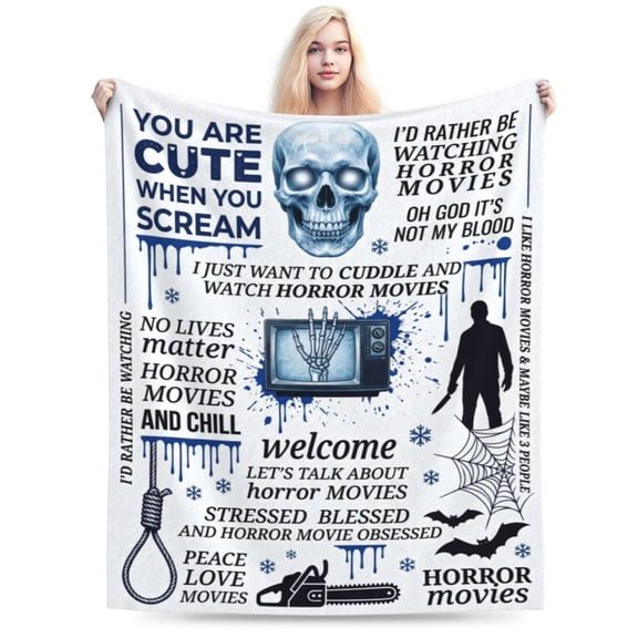 Horror Movie Gifts Blanket, Halloween Christmas Birthday Gifts for Horror Movie Lovers, Scary Movie Flannel Throw Blanket, Horror Fan Party Decorations 50x40