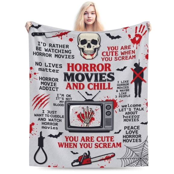 Horror Movie Gifts Blanket, Halloween Christmas Birthday Gifts for Horror Movie Lovers, Scary Movie Flannel Throw Blanket, Horror Fan Party Decorations 50x40