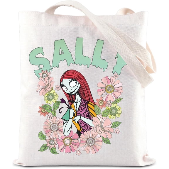 Horror Movie Merch Tote Bag Sally Lover Gift Spooky Season Gift Halloween Skellington Handbag (S flower bag)