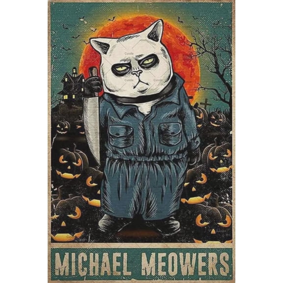 Horror Movie Posters Cat Lovers Metal Sign Retro Halloween Decor Home Bar Gift Tin Sign, Size 8x12