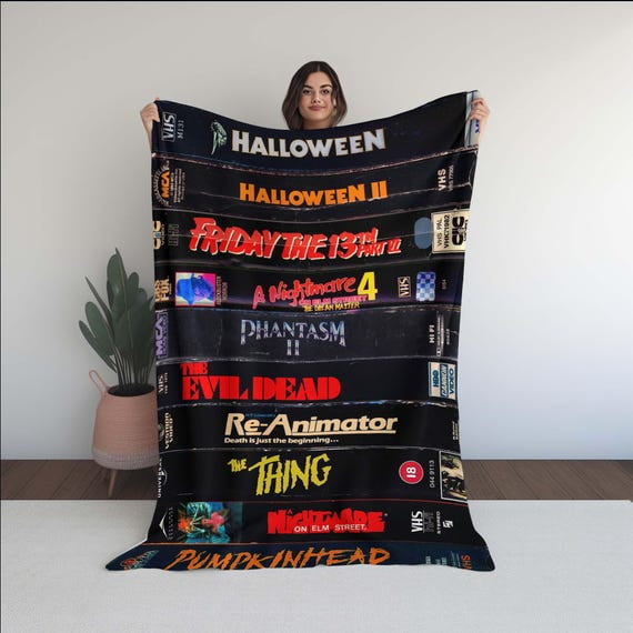 Pattern Create Draw Horror Movie Sherpa Blanket, Vintage Slasher Film Stack Design ...