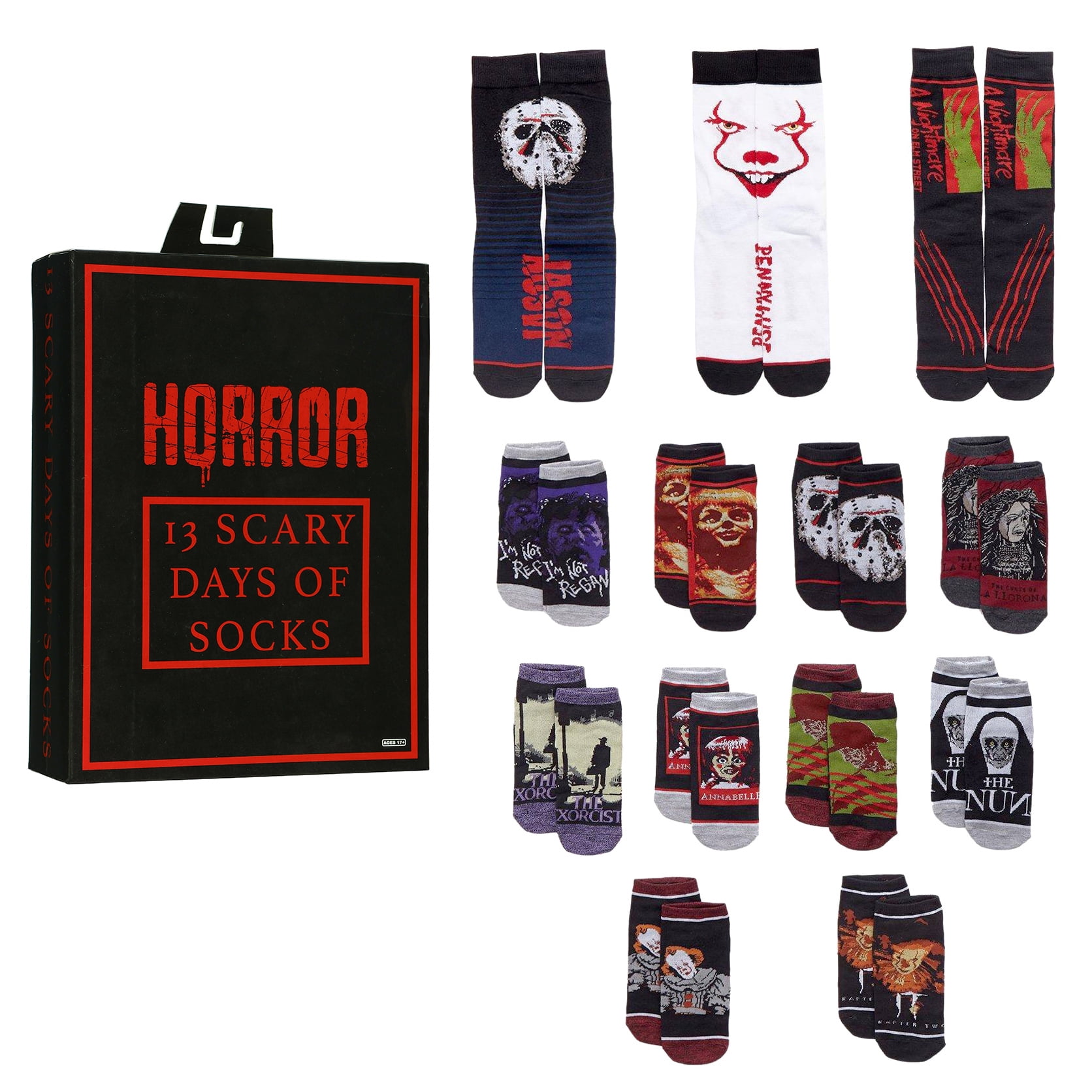 Horror Movies 13 Scary Days Of Socks Adult Ankles And Crews Gift Box Set 13 Pairs