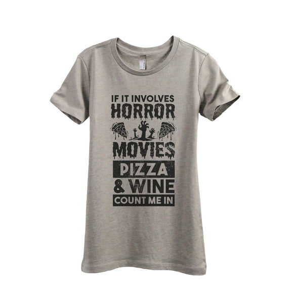 Horror Movies Pizza And Wine Women's Fashion Relaxed T-Shirt Tee Heather Tan 2X-Large