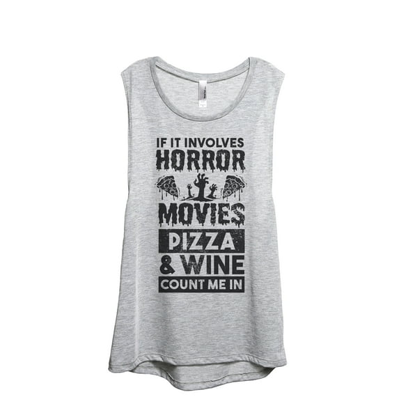 Horror Movies Pizza And Wine Women's Fashion Sleeveless Muscle Workout Yoga Tank Top Sport Grey Medium