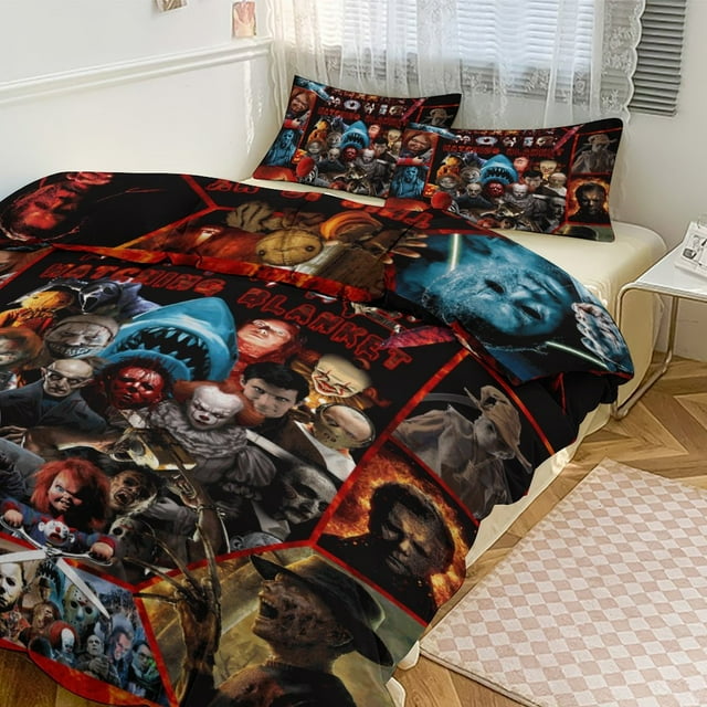 Horror Movies Room Decor Bedding Set with Sheets And Pillow 3 Piece Bedding Super Soft Fade