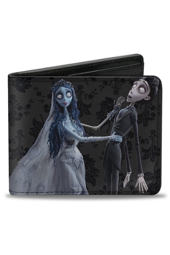 Horror Movies Wallet, Bifold, Corpse Bride Emily Victor Pose Logo Grays Black White, Vegan Leather