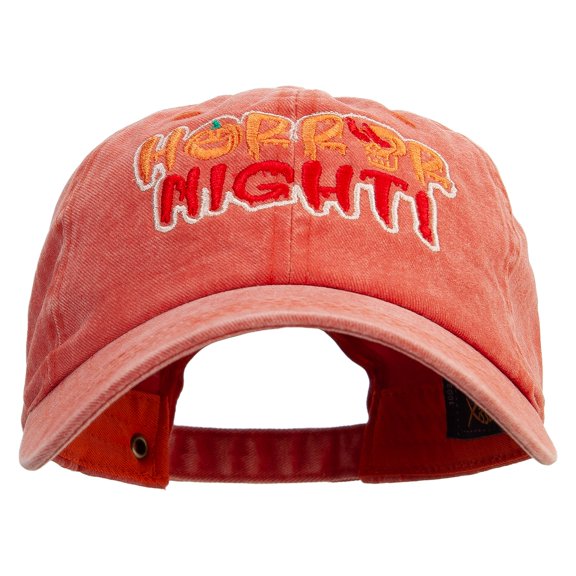 Horror Night Embroidered Unstructured Pigment Dyed Cotton Cap - Orange OSFM