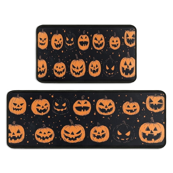 Horror Orange Pumpkin Spooky Halloween () Kitchen Mats Sets Of 2 Kitchen Mats for Door Bath-Runner Rug Halloween Decorations for Home (17x47in+30x17in)