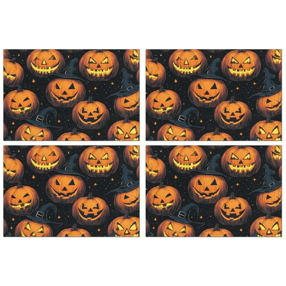 Horror Pumpkin Bat Spider Witch Halloween Placemats Set of 4 12x18in Inch Seasonal Fall Holiday Table Mat Durable No Slip Dining Table Mats for Party Kitchen Dining Decoration