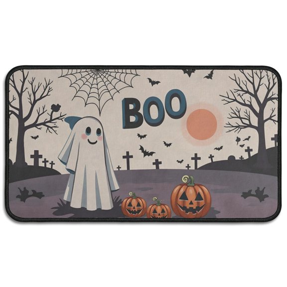 Horror Pumpkin Ghost No Slip Welcome Mats 30x17 Inch Happy Halloween Nonskid Welcome Mat Layered Door Mats for Entryway Porch Entryway Bathroom