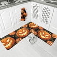 thumbnail image 1 of Horror Pumpkins Kitchen Floor Mats, Halloween Ghost Face Golden Cobweb 2 PCS Anti Fatigue Area Runner Rugs Set Black Non-Slip Bathroom Comfort Standing Mat Home Decor, 1 of 6