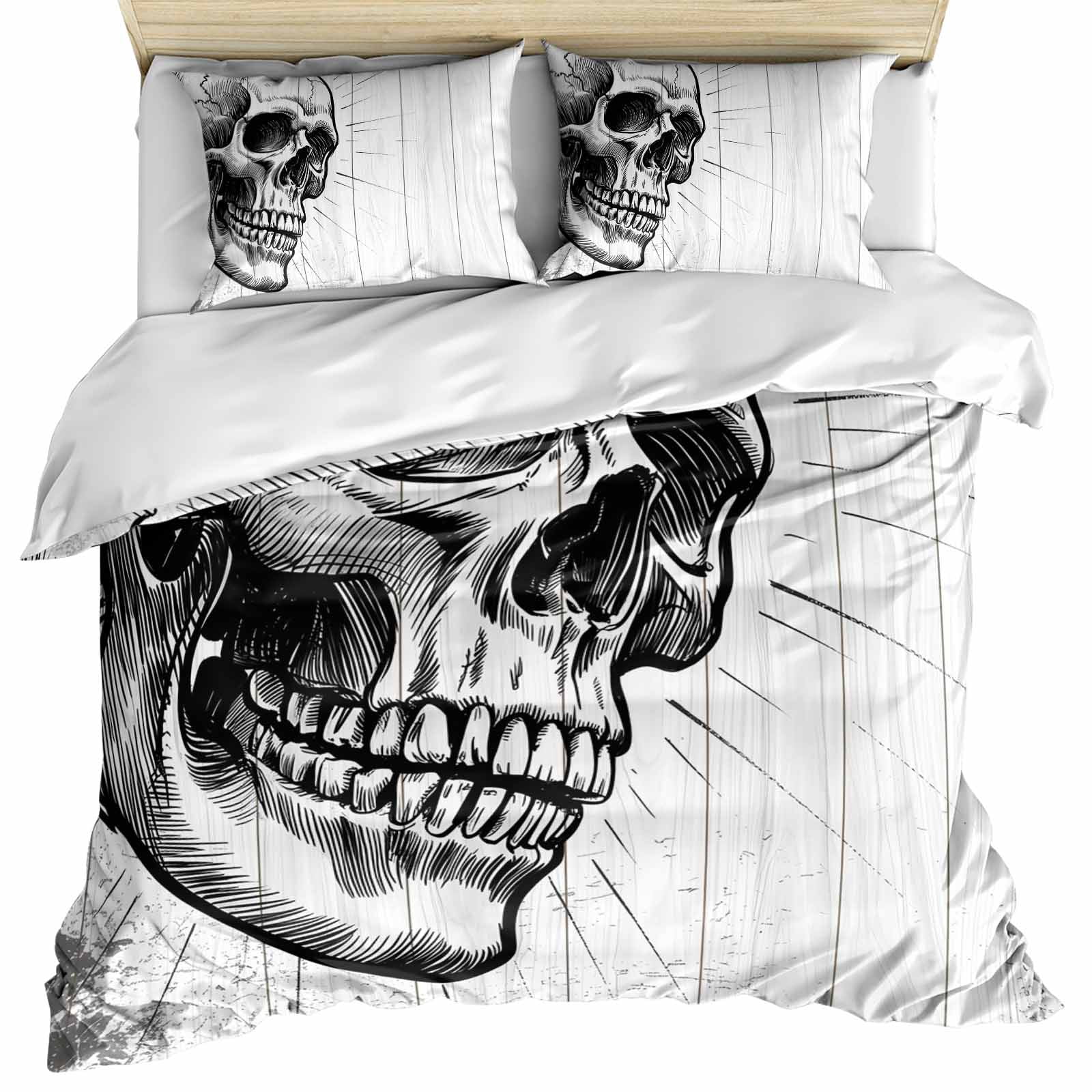 Horror Skull Bedding 3 Piece Duvet Cover Set California King, Black Skeleton Spooky Halloween Soft Microfiber Comforter Cover with Zipper Closure & Pillowcases, Wrinkle & FadeResistant Quilt Cover