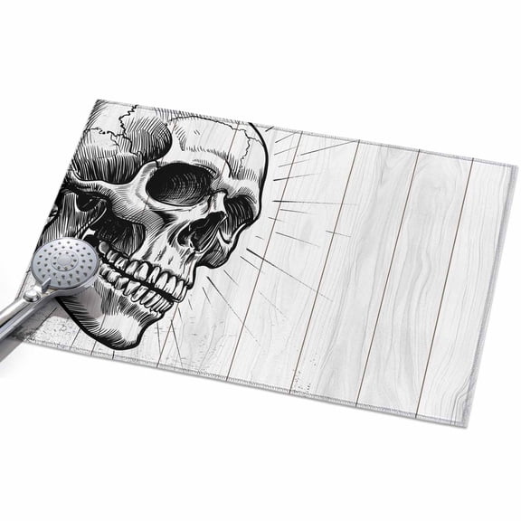 Horror Skull Entryway Rug 2x3ft Washable Non Slip Bathroom Rug Low Pile Soft Indoor Floor Front Door Mat Black Skeleton Spooky Halloween Rectangle Area Rugs Carpet for Kitchen Office Dining Room Home