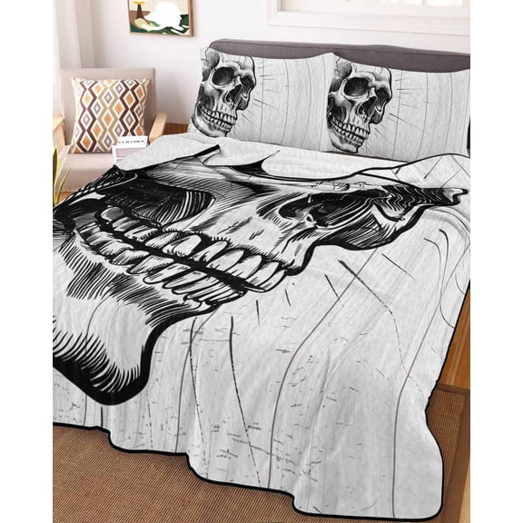 Horror Skull King Size Down Alternative Comforter, Lightweight Comforter Quilt Bedding Set with Pillow Shams Black Skeleton Spooky Halloween All Seasons Bed Comforter Duvet Insert 96"x106"