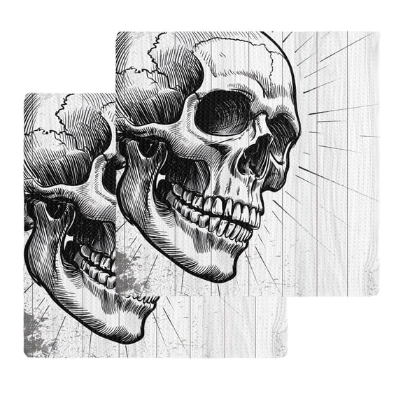 Horror Skull Kitchen Dish Towels for Drying Dishes Set of 2, Black Skeleton Spooky Halloween Waffle Weave Microfiber Hand Tea Bathroom Towels Quick Dry & Absorbent Towel 12x12