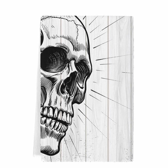 Horror Skull Microfiber Kitchen Towel, Black Skeleton Spooky Halloween Soft Absorbent Dish Towels, Quick Drying Washable Dishcloths for Kitchen Cleaning, Drying Dishes, 18x28 Inches