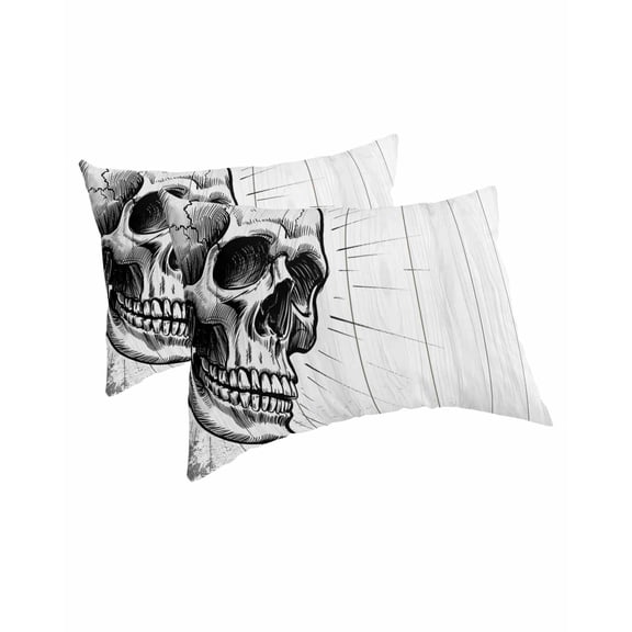 Horror Skull Pillow Covers Queen Size 2 Pack, Black Skeleton Spooky Halloween Soft Bed Throw Pillowcases Breathable Cooling Long Lumbar Body Pillow Sham Cover for Bed Sofa 20''x30''