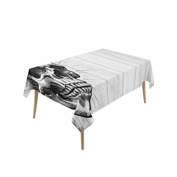Horror Skull Table Cloth, Black Skeleton Spooky Halloween Waterproof Tablecloth for Rectangle Tables, Reusable Washable Fabric Table Cover for Restaurant Kitchen Dining Tables 60"x120"