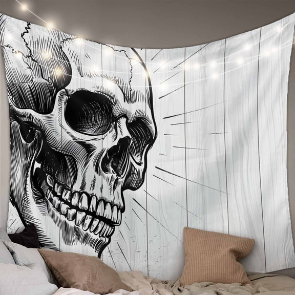 Horror Skull Tapestry for Bedroom Wall Hanging Tapestry, Black Skeleton Spooky Halloween Ceiling Backdrop Tapestries Poster Blanket Wall Decor for Teens Room Living Room Dorm 55" x 73"