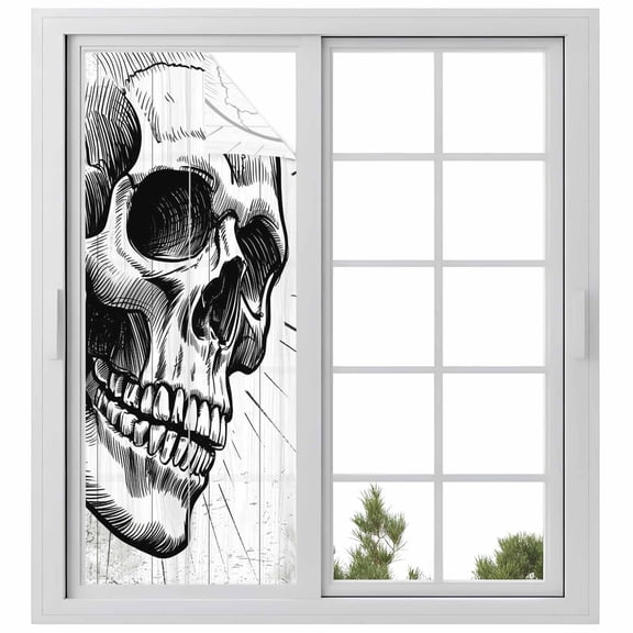 Horror Skull Window Privacy Film, Black Skeleton Spooky Halloween Static Cling UV Sun Blocking Heat Control Window Tint Day and Night, Non-Adhesive Reusable One Way Windows Privacy Cover 23.6''x59''