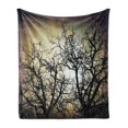 thumbnail image 1 of Horror Soft Flannel Fleece Blanket, Scary Twilight Scene with Grunge Tree Branch Silhouette over Dirty Night Sky Image, Cozy Plush for Indoor and Outdoor Use, 50" x 60", Sepia Black, by Ambesonne, 1 of 6