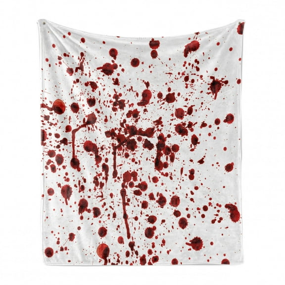 Horror Soft Flannel Fleece Blanket, Splashes of Blood Grunge Style Bloodstain Horror Scary Zombie Halloween Themed Print, Cozy Plush for Indoor and Outdoor Use, 50" x 70", Red White, by Ambesonne