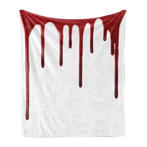 Horror Soft Flannel Fleece Throw Blanket, Flowing Blood Horror Spooky Halloween Zombie Scary Help Me Themed Illustration, Cozy Plush for Indoor and Outdoor Use, 70" x 90", Red White, by Ambesonne
