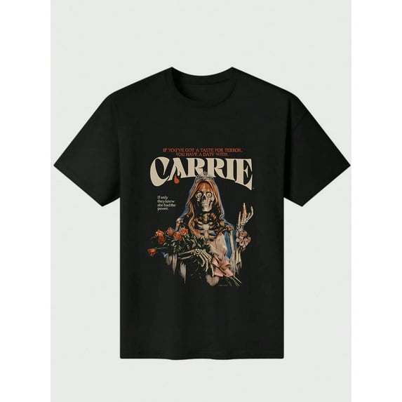 Horror Stephen King "Carrey" T-shirt Casual Digital Print 220g Pure Heavy 100% Cotton T Shirt 100% Cotton