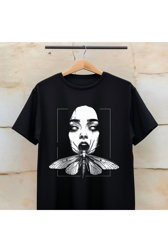 Horror Style Moth Tee | Soft Comfortable Clothing | Goth and Metal Apparel | Horror Halloween Shirt | Pastel Goth | Comic Horror
