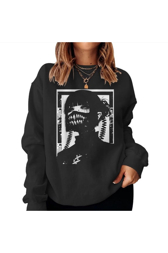 Horror Techwear Ghoul Girl Cybergoth Gothic Anime Graphic Pullover Manga Sweatshirt, for men & women, up to size 5XL