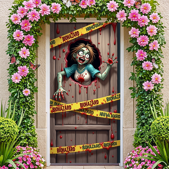 Horror Theme Zombie Halloween Party Banner Scary Design Blood Spatter Biohazard Warning Decoration for Horror Party Halloween Decoration Event