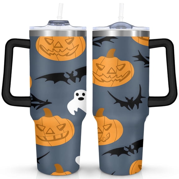 Horror Themed Tumbler 40oz - Skull Bat Design Double Wall Insulated Leak Proof Travel Cup
