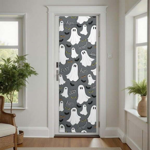 Horror Themed Velcro Door Curtain - Skull Spider Cobweb Print, 100% Light Blocking, Helps Regulate Room Temperature