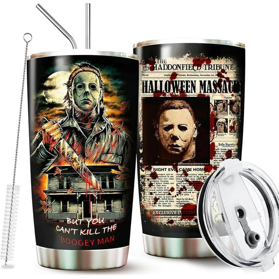 Horror Tumbler with Lid and Straw - Gift for Men, Women Who Love A Good Scare - Valentines Day Coffee Cup - Gifts for Friend on Birthday, Anniversary - Valentines Decorations - Horror Tumbler 20 Oz