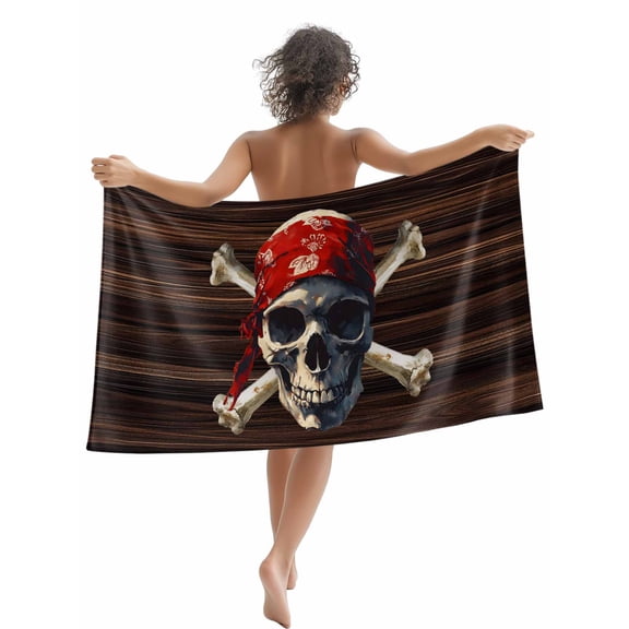 Horror Vintage Beach Towels Blanket Soft & Absorbent Quick Dry Microfiber Skull Wood Texture Head Scarf Pool Towels for Swimming ,Yoga, Sports, Gym, Camping,Large 30X60in, White Brown