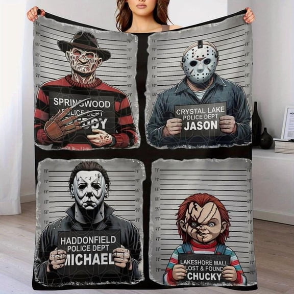 Horror movie throw blanket is soft and cozy, perfect for home office or picnic decoration for Halloween