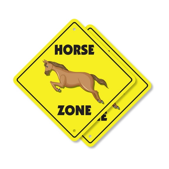 Horse (2 Pack) Plastic Crossing Sign - 12 Inch X 12 Inch Xing Sign Gift Animal Ranch Pet Loyal Ride Nature Stable Decor Equestrian Companion Fun Outdoors