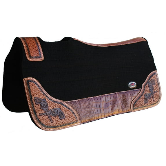 Horse 32" x 30" Western Contoured Wool Felt Therapeutic Saddle Pad Black 39208BK