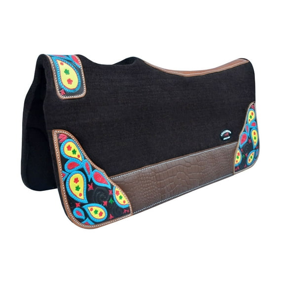 Horse 32" x 30" Western Contoured Wool Felt Therapeutic Saddle Pad Black 39219BK